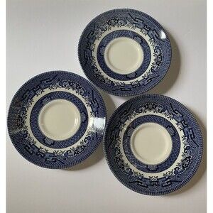 Churchill Blue Willow 5 1/2 inch Saucers Made in England Cottagecore Set Of‎ 3
